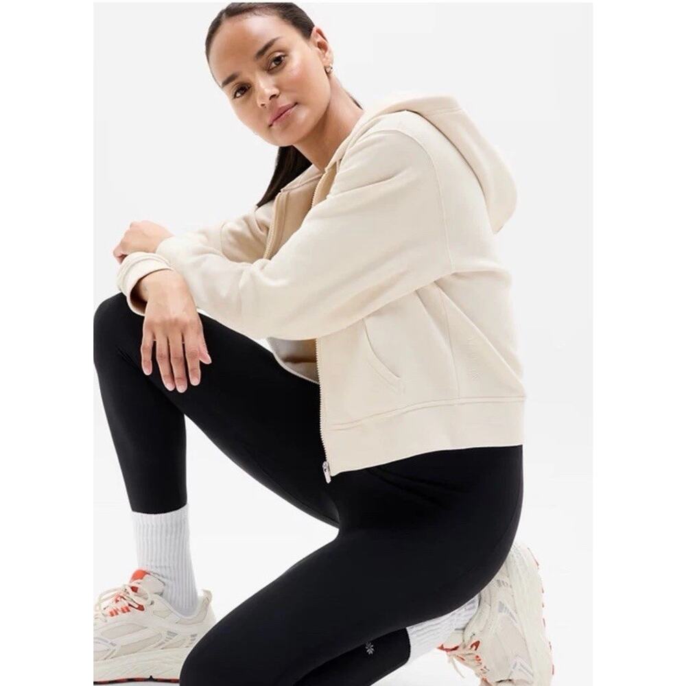 Athleta Forever Fleece Full Zip Sweatshirt Size Large Color Bone